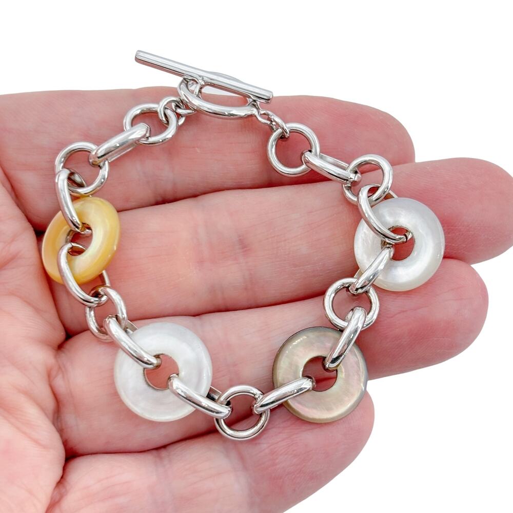 Vintage Sterling Silver 925 Abalone Donut Bracelet 7"